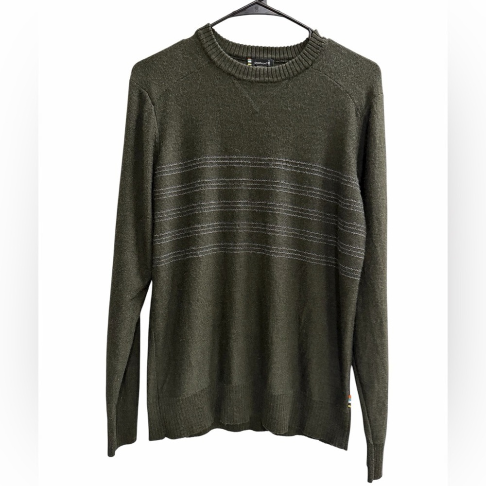 SMARTWOOL Kiva Ridge Reverse Jersey Stripe Sweater Green Size Small